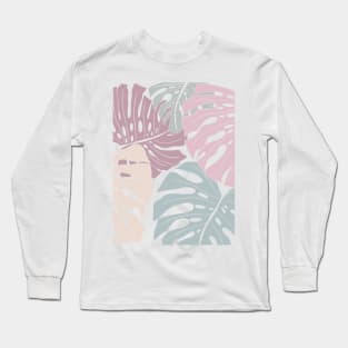 Abstract Pastel Colors Monstera Leaves Long Sleeve T-Shirt